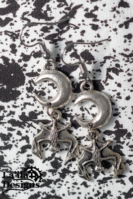 Crescent Moon & Bat Earrings