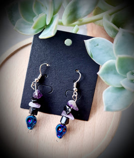 Metallic Skull Tumbled Gemstone Earrings